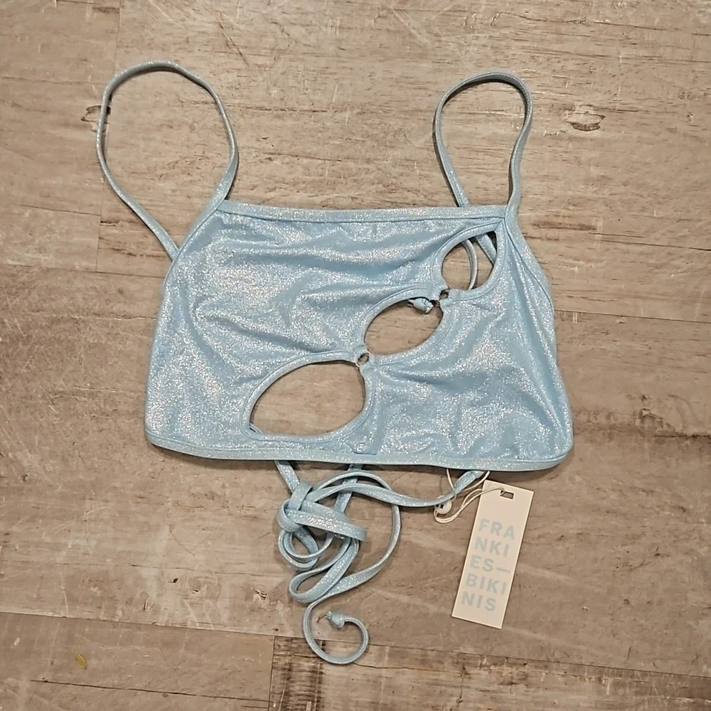 💕FRANKIES BIKINIS💕 Jamilla Iridescent String Top ~ Cloud Chaser Blue M NWT